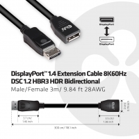 Club3D DisplayPort-Kabel 1.4 Verlängerung 3m 8K60HZ St/Bu retail CAC-1023