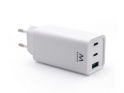 Stenski polnilec Ewent EW1323, GaN, 65W, 2x USB-C, 1x USB-A QC 3.0, bel EW1323